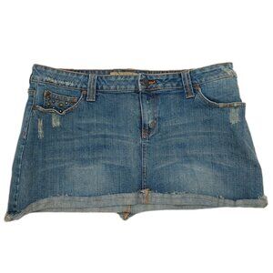 Hint Jeans Denim Mini Skirt Womans Size 15 Distressed Y2K Length 12"